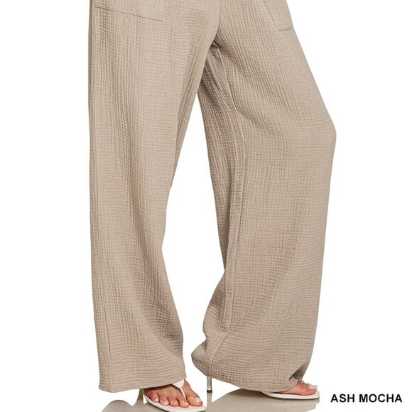 Zenana Double Gauze Elastic Band Pants - Picture 3 of 3